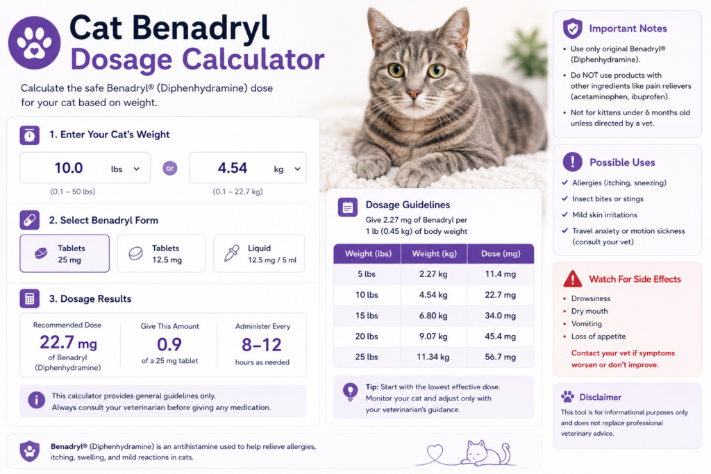 Cat Benadryl Dosage Calculator