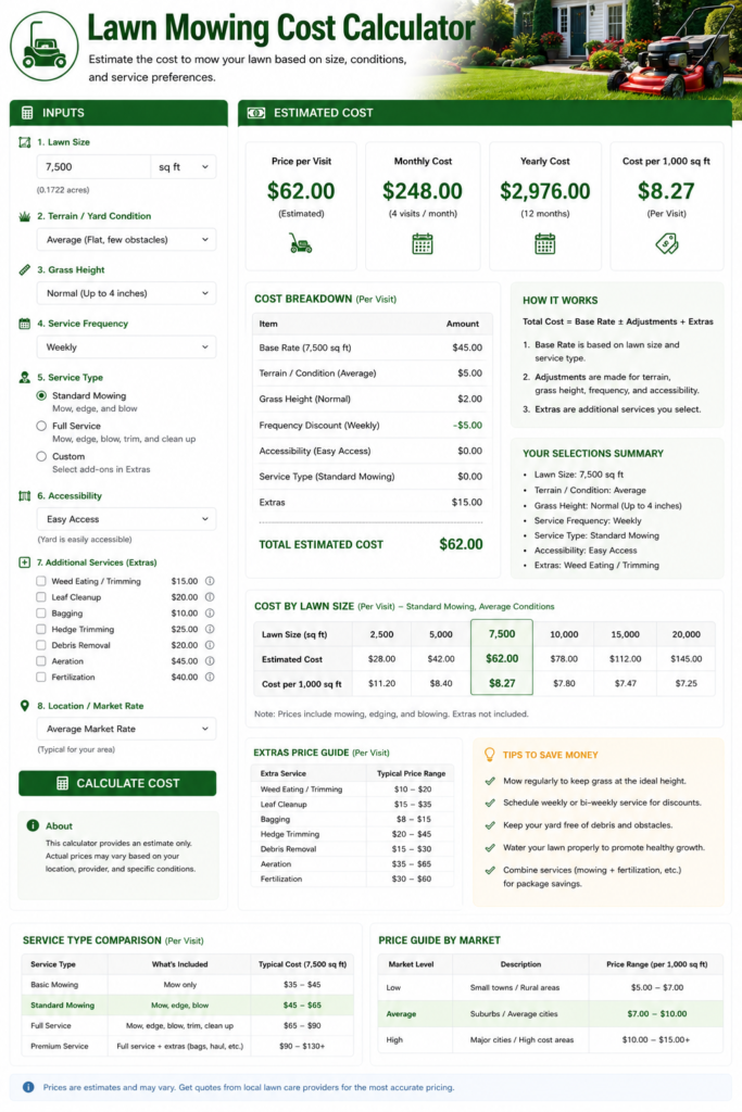 Lawn Mowing Cost Calculator