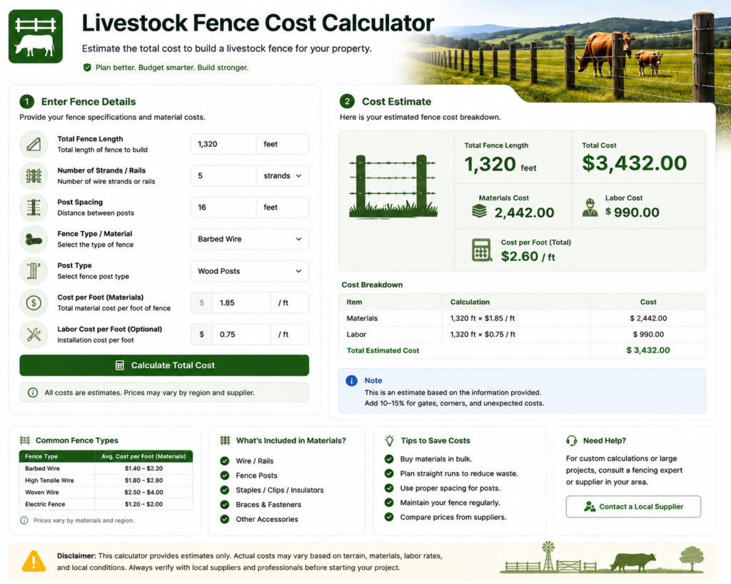 Livestock Fence Cost Calculator