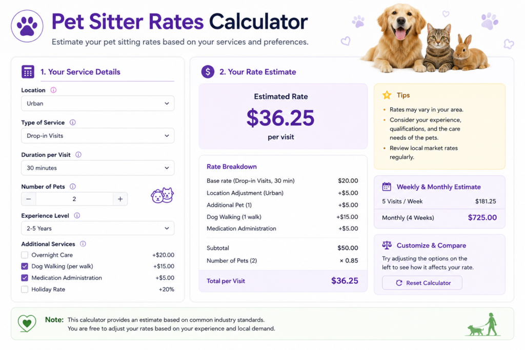 Pet Sitter Rates Calculator